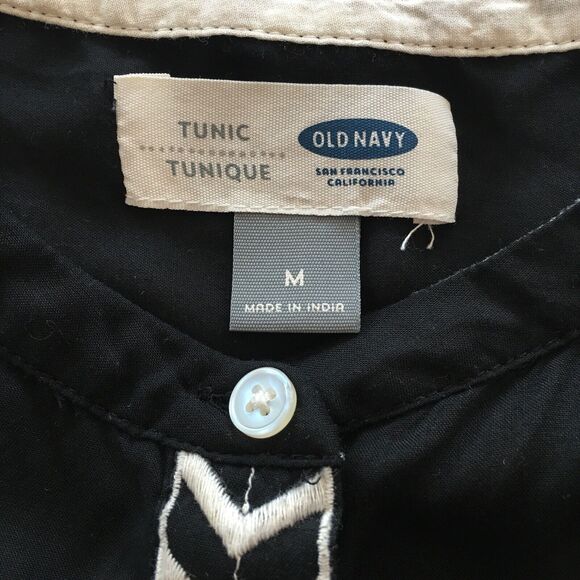 Old Navy Womens Medium Black Tunic Shirt Top Blouse White Chevron Button Up - Picture 10 of 12